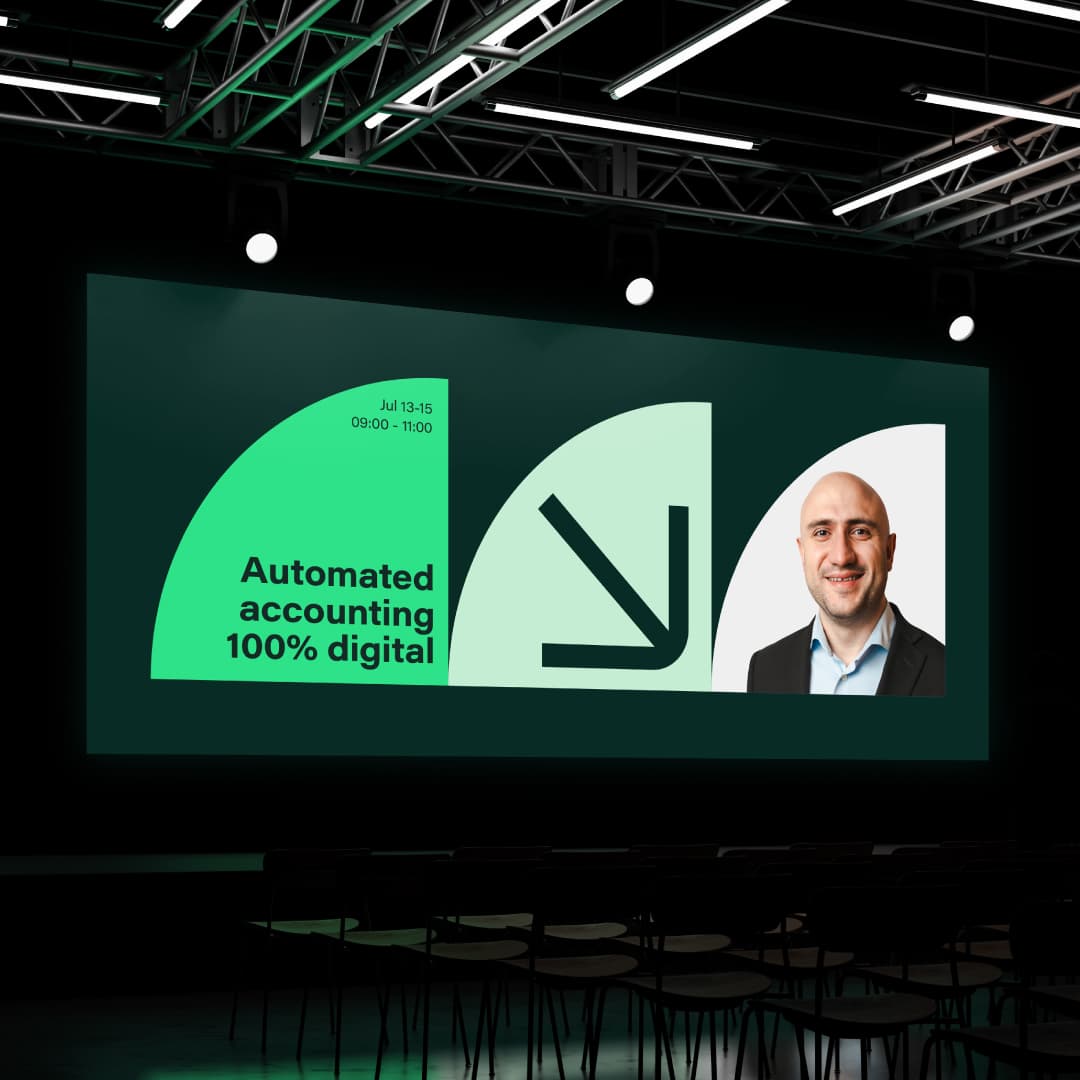 Libredo identity presented on a large screen at a live event.