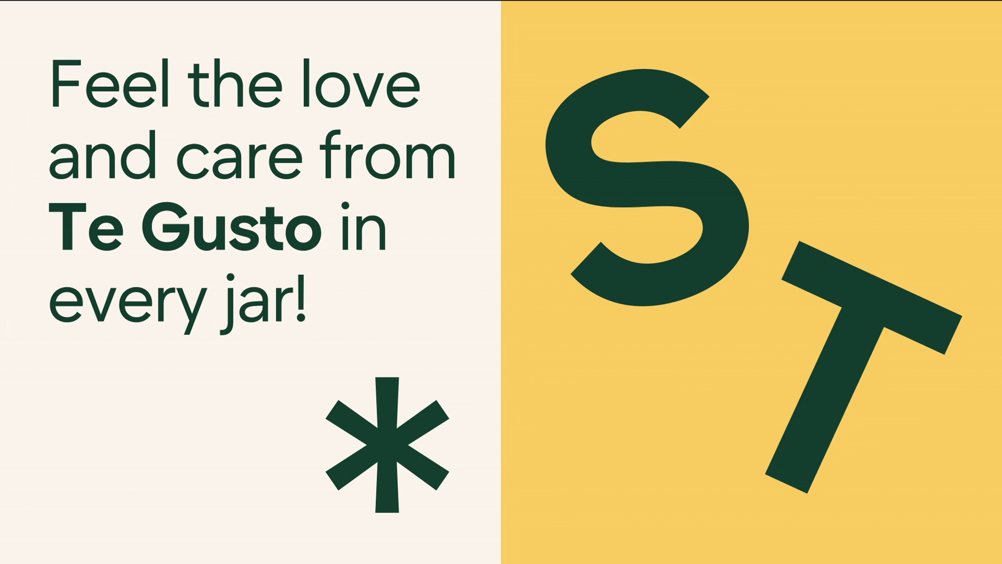Te Gusto branding animation with typography and landscape artwork.